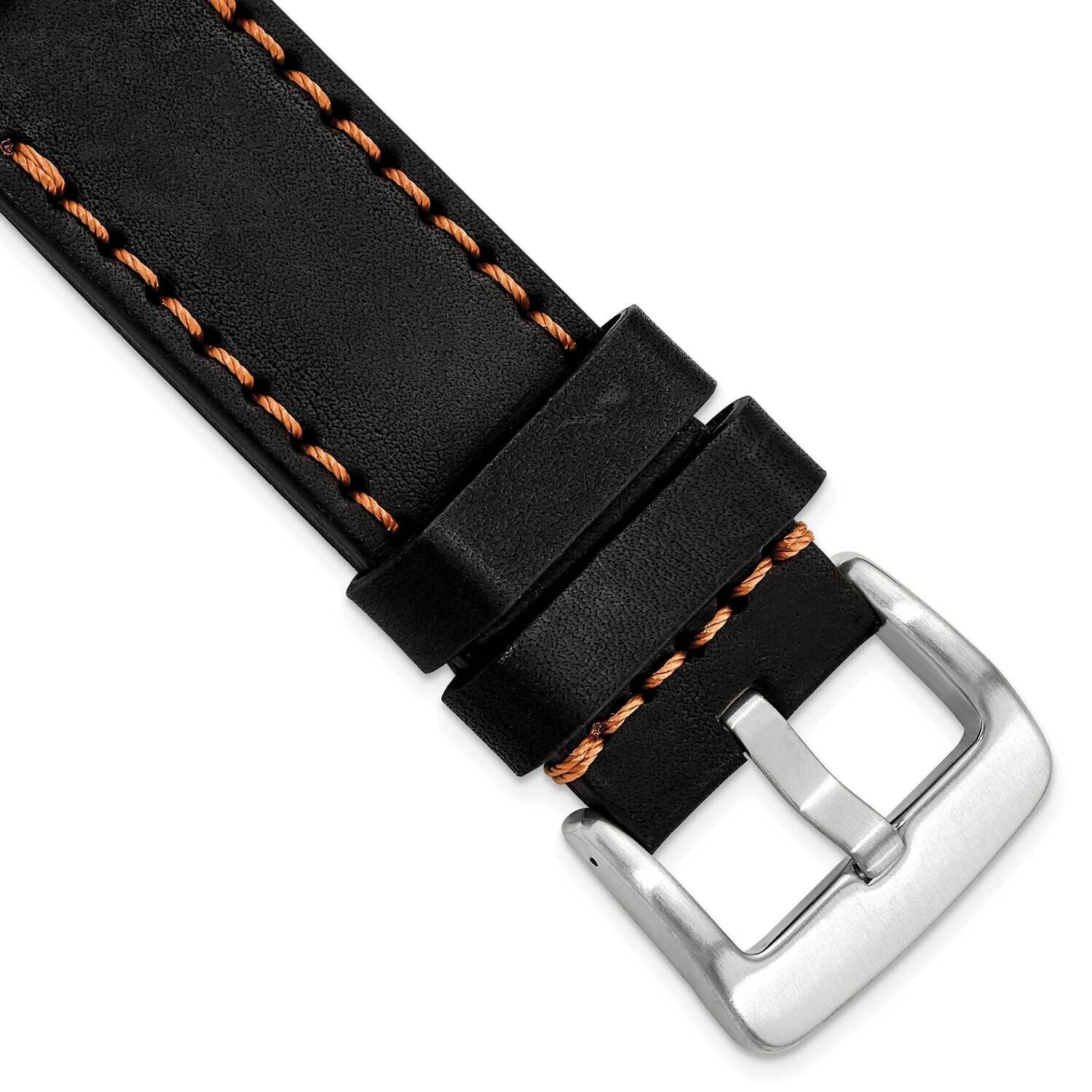 26mm Black with Stitch Sport Calfskin with Stainless Buckle Watch Band Gold-tone BA343-26, MPN: BA3…