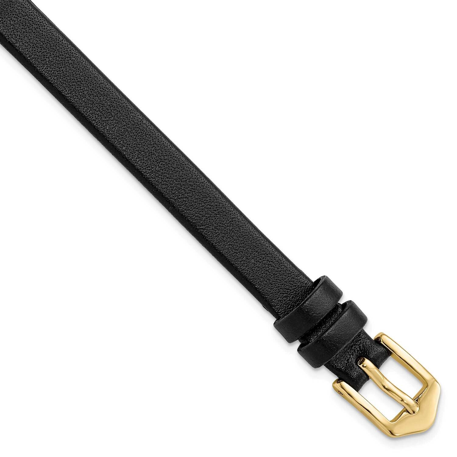Long 8mm Black Calfskin Gold-tone Buckle Watch Band Gold-tone BA332L-8, MPN: BA332L-8,