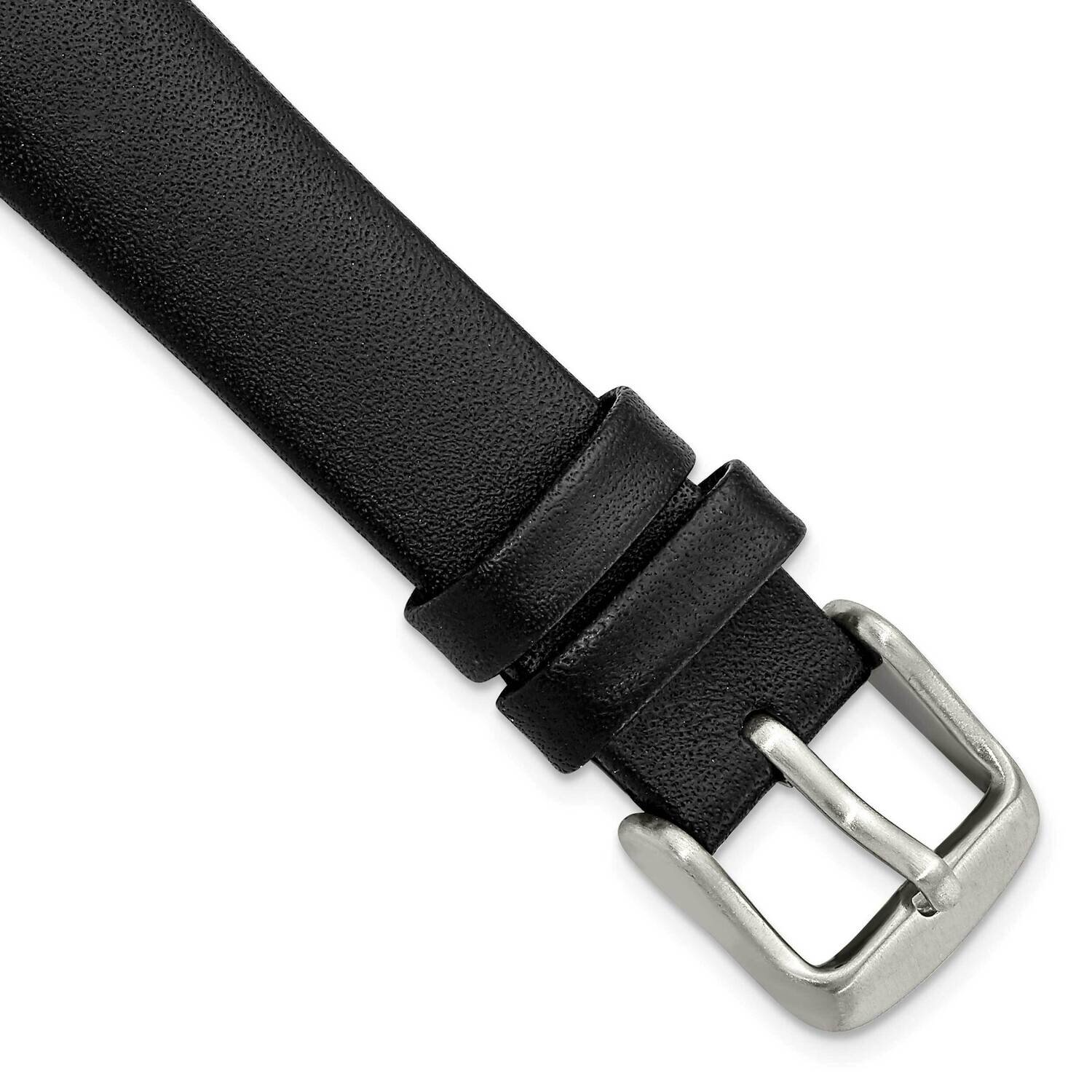 16mm Black Padded No-Stitch Calfskin Stainless Buckle Watch Band Gold-tone BA541-16