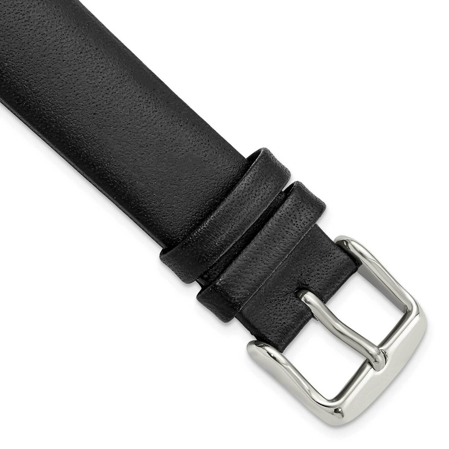 18mm Black Padded No-Stitch Calfskin Stainless Buckle Watch Band Gold-tone BA541-18, MPN: BA541-18,