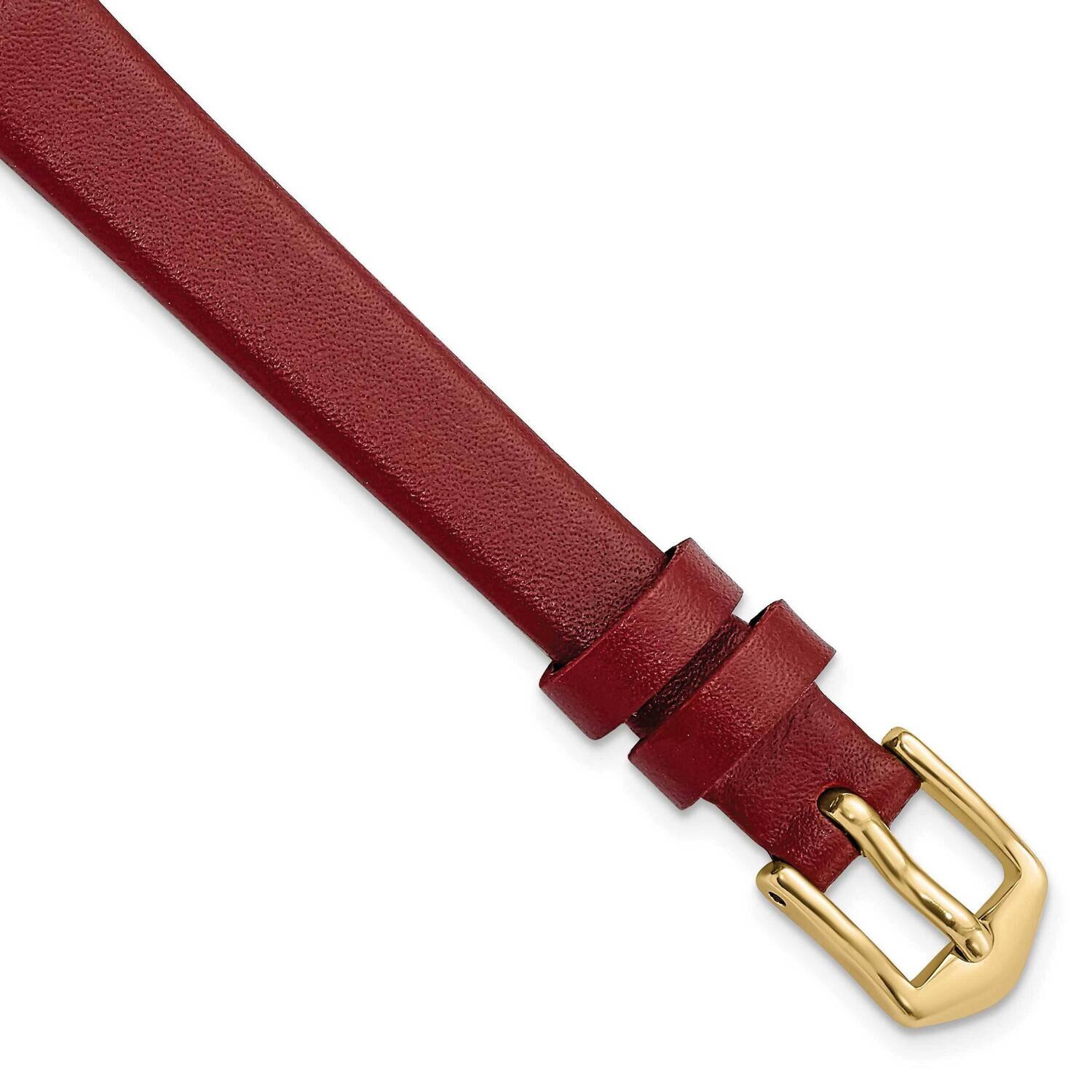 10mm Dark Red Classic Calfskin Gold-tone Buckle Watch Band Gold-tone BA538-10, MPN: BA538-10,