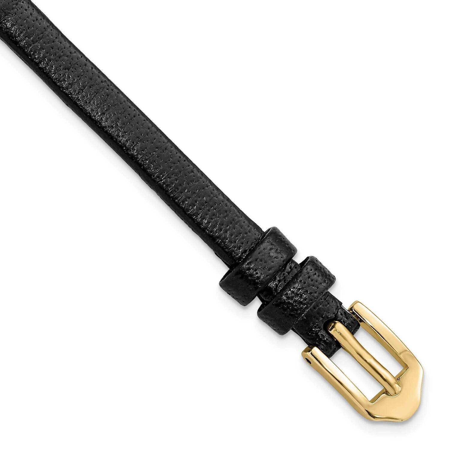 6mm Black Flat Polished Calfskin Watch Band Gold-tone BA543-6