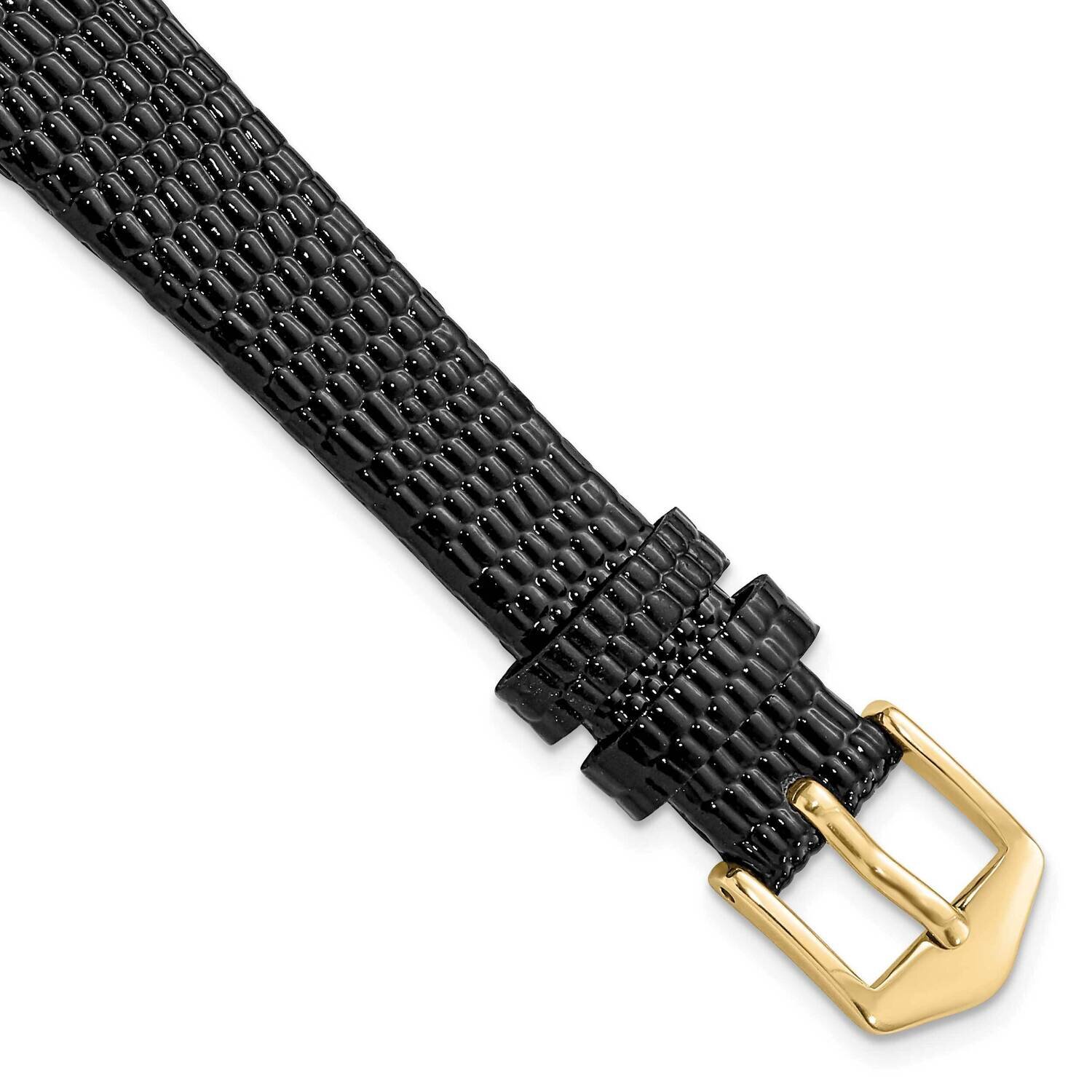 13mm Black Flat Lizard Grain Calfskin Watch Band Gold-tone BA544-13, MPN: BA544-13,
