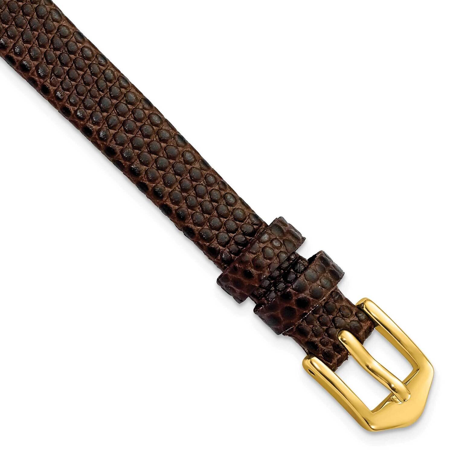 10mm Dark Brown Flat Lizard Grain Calfskin Watch Band Gold-tone BA545-10, MPN: BA545-10,