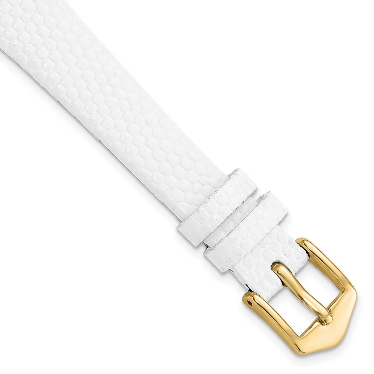 13mm White Flat Lizard Grain Calfskin Watch Band Gold-tone BA547-13, MPN: BA547-13,
