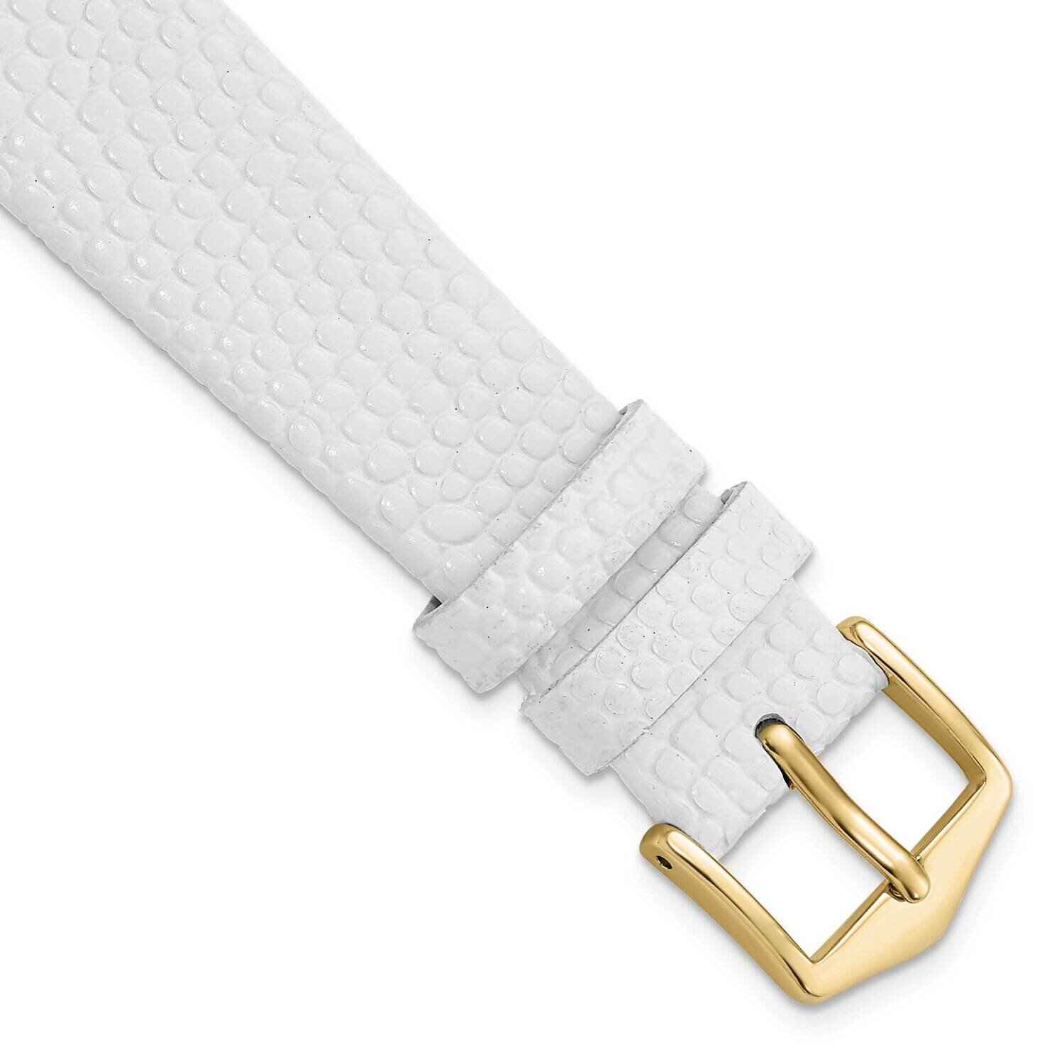 18mm White Flat Lizard Grain Calfskin Watch Band Gold-tone BA547-18, MPN: BA547-18,
