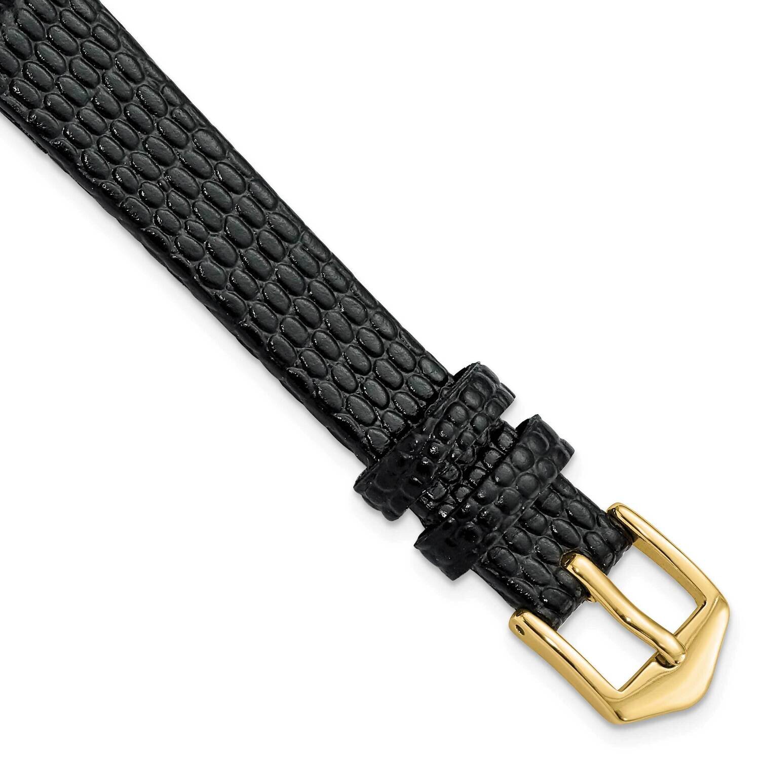 12mm Black Flat Lizard Grain Calfskin Watch Band Gold-tone BA544-12, MPN: BA544-12,