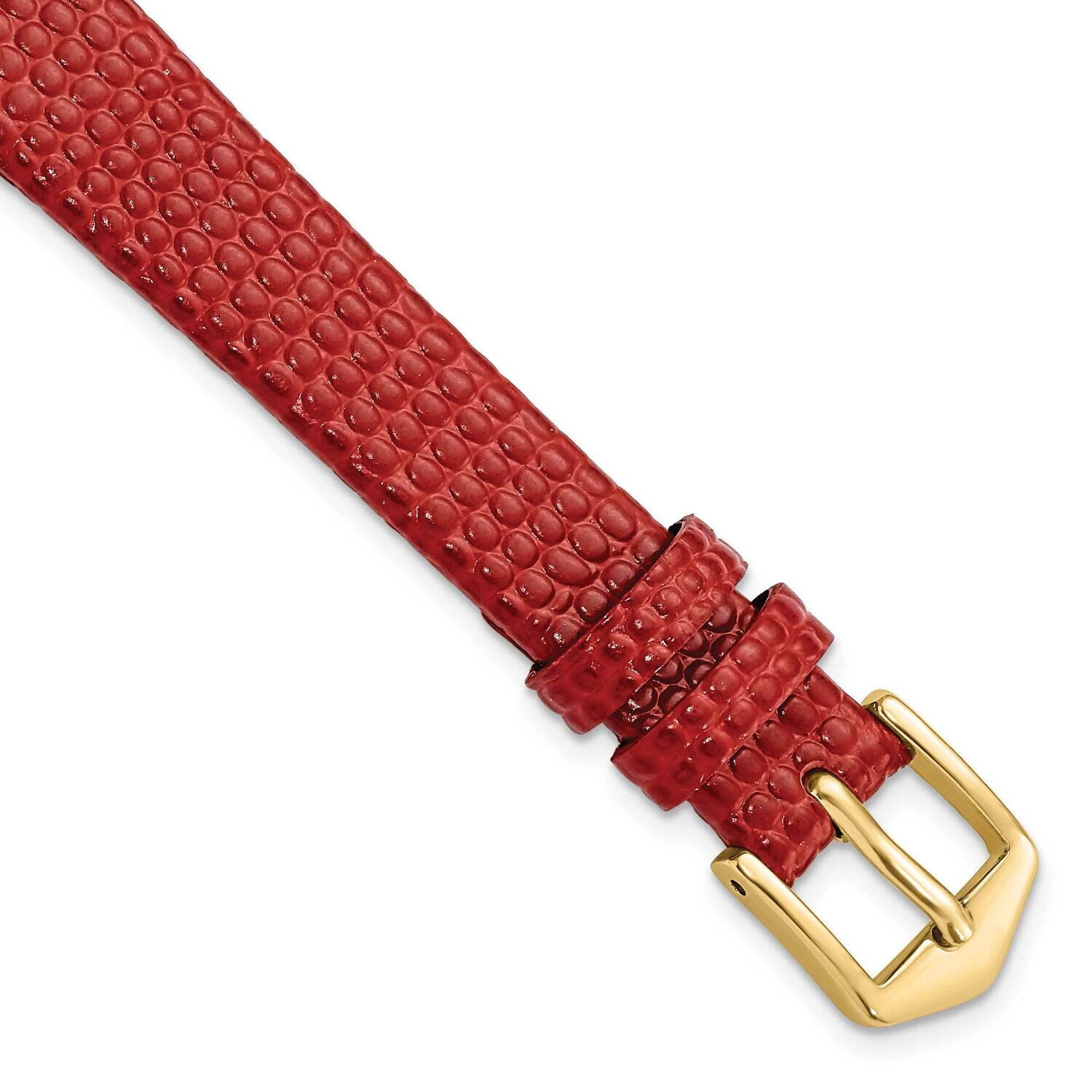 12mm Red Flat Lizard Grain Calfskin Watch Band Gold-tone BA546-12, MPN: BA546-12,