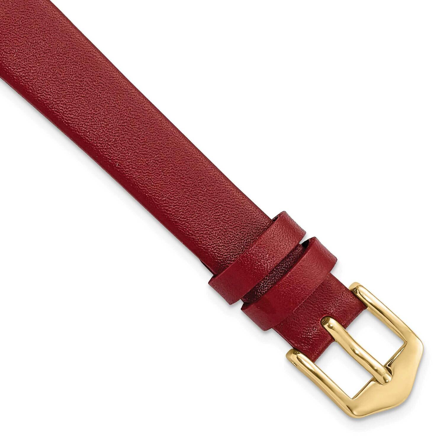 12mm Dark Red Classic Calfskin Gold-tone Buckle Watch Band Gold-tone BA538-12, MPN: BA538-12,