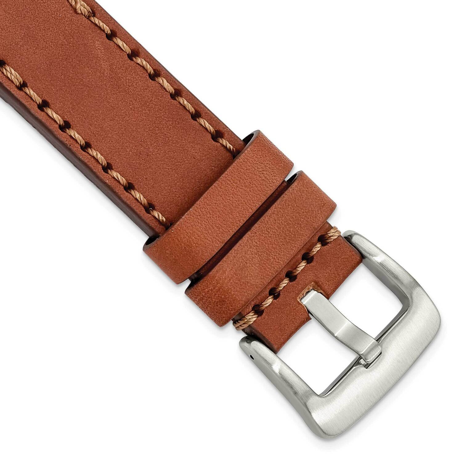 24mm Mahogany with Stitch Sport Calfskin with Stainless Buckle Watch Band Gold-tone BA540-24