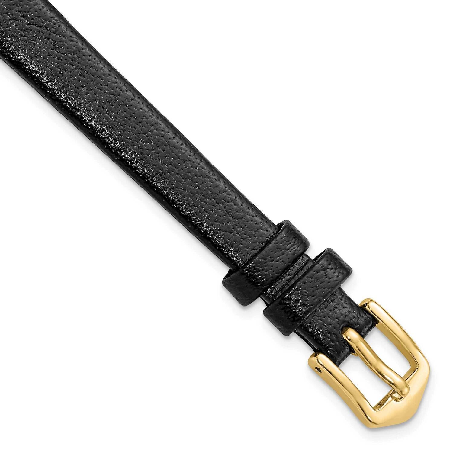 10mm Black Flat Polished Calfskin Watch Band Gold-tone BA543-10