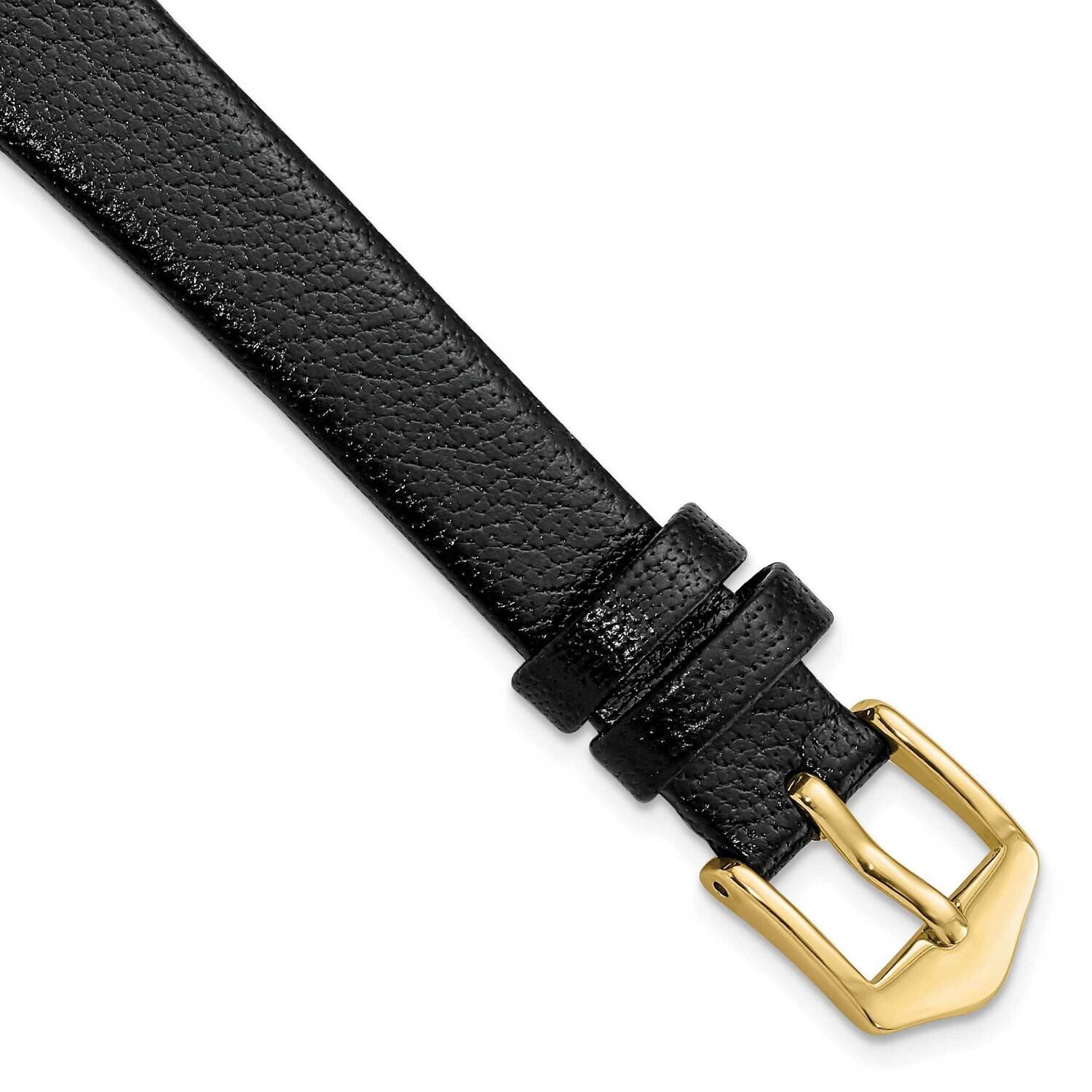 12mm Black Flat Polished Calfskin Watch Band Gold-tone BA543-12