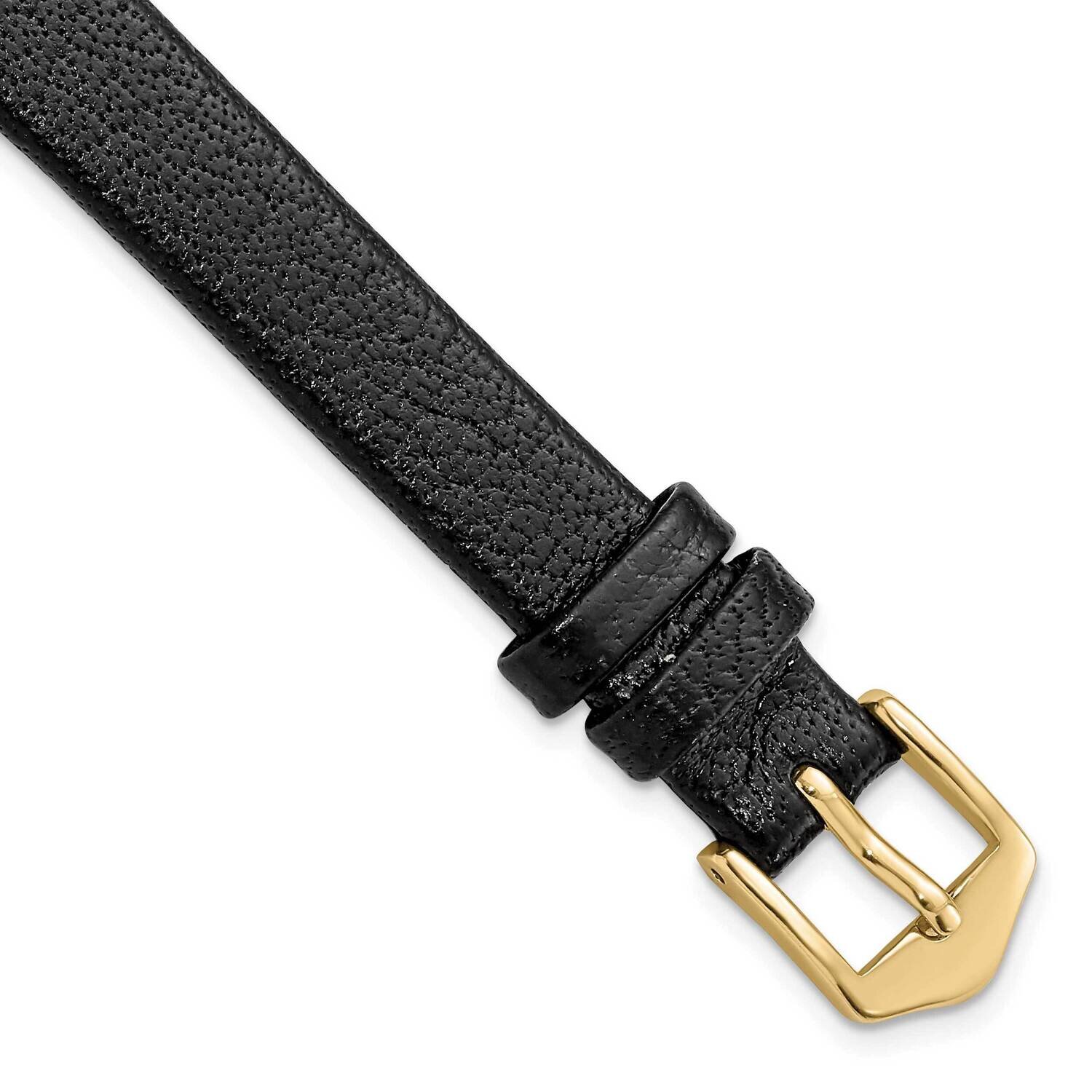 Extra Long 12mm Black Flat Polished Calfskin Watch Band Gold-tone BA543EL-12