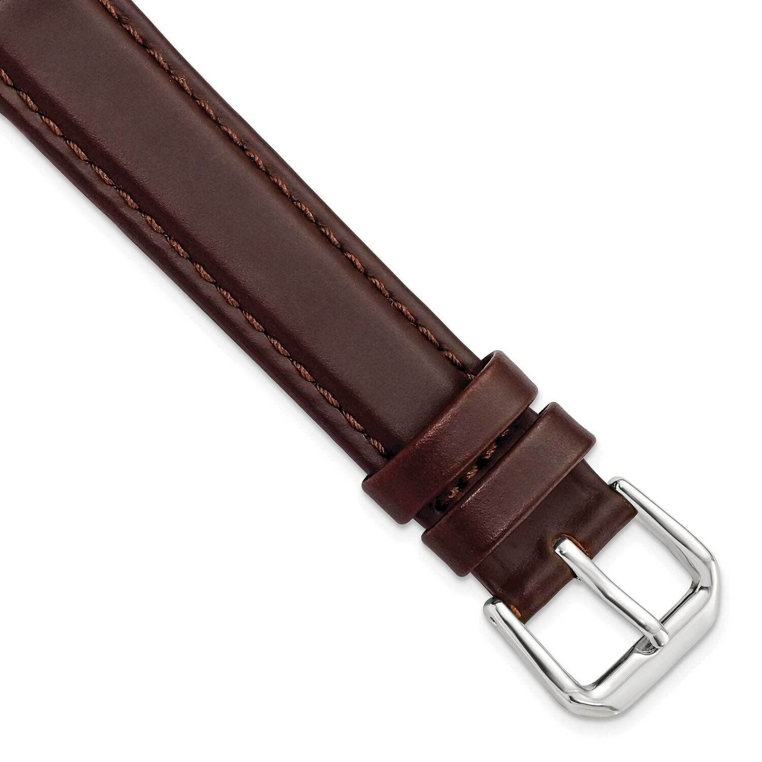 15mm Dark Brown Italian Leather Buckle Watch Band Silver-tone BAW19-15