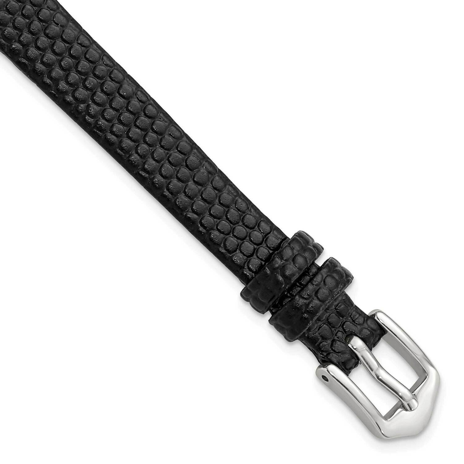 Gold-tone 10mm Black Flat Lizard Grain Calfskin with Buckl Watch Band Silver-tone BAW544-10, MPN: B…