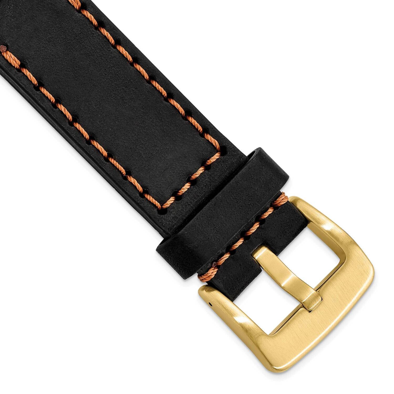 24mm Black with Stitch Sport Calfskin with IP-plated Buckle Watch Band Gold-tone BAY343-24