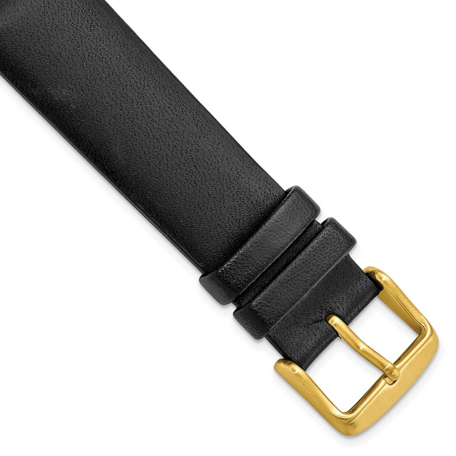 20mm Black Padded No-Stitch Calfskin Gold IP-platd Buckle Watch Band Gold-tone BAY541-20