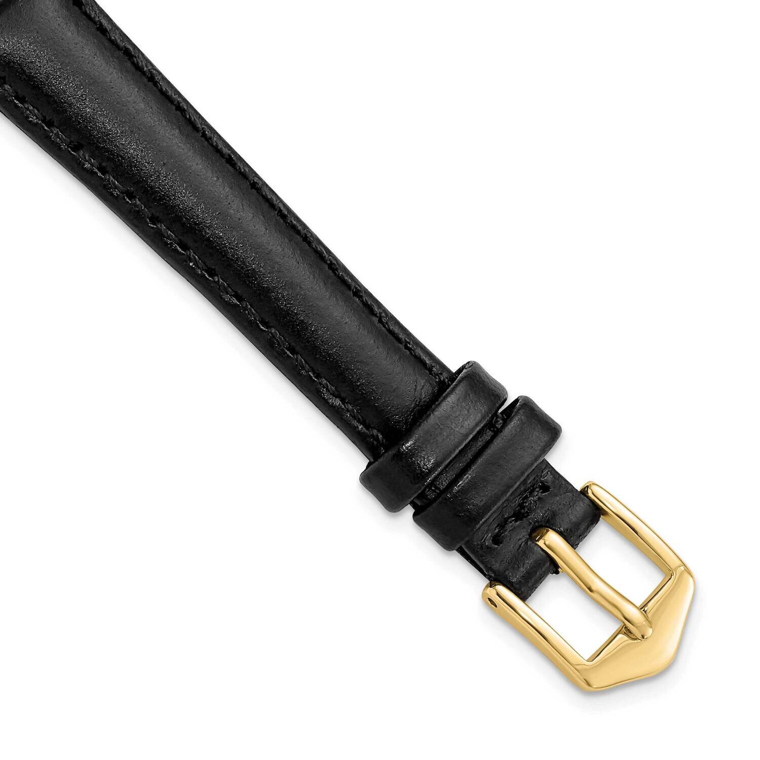 12mm Black Oilskin Leather with Gold-tone Buckle Watch Band Gold-tone BAY337-12