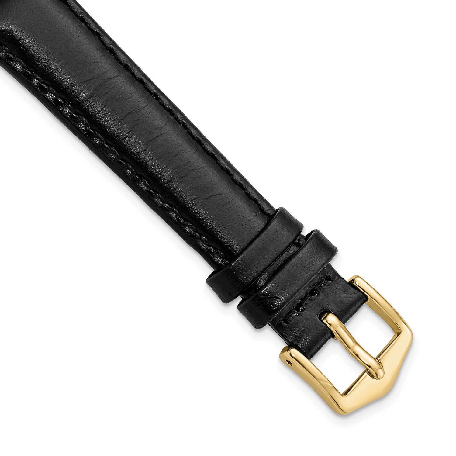 14mm Black Oilskin Leather with Gold-tone Buckle Watch Band Gold-tone BAY337-14