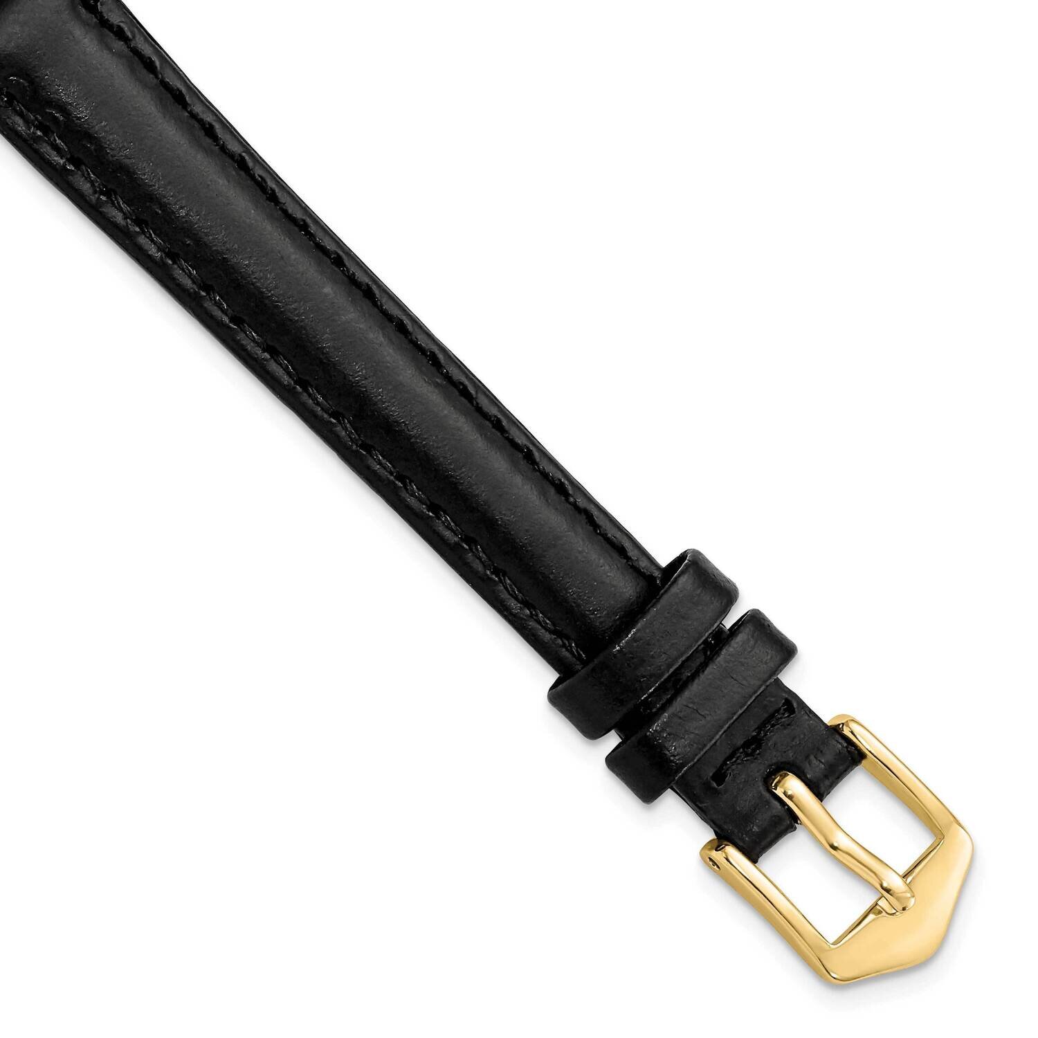 Long 12mm Black Oilskin Leather with Gold-tone Buckle Watch Band Gold-tone BAY337L-12