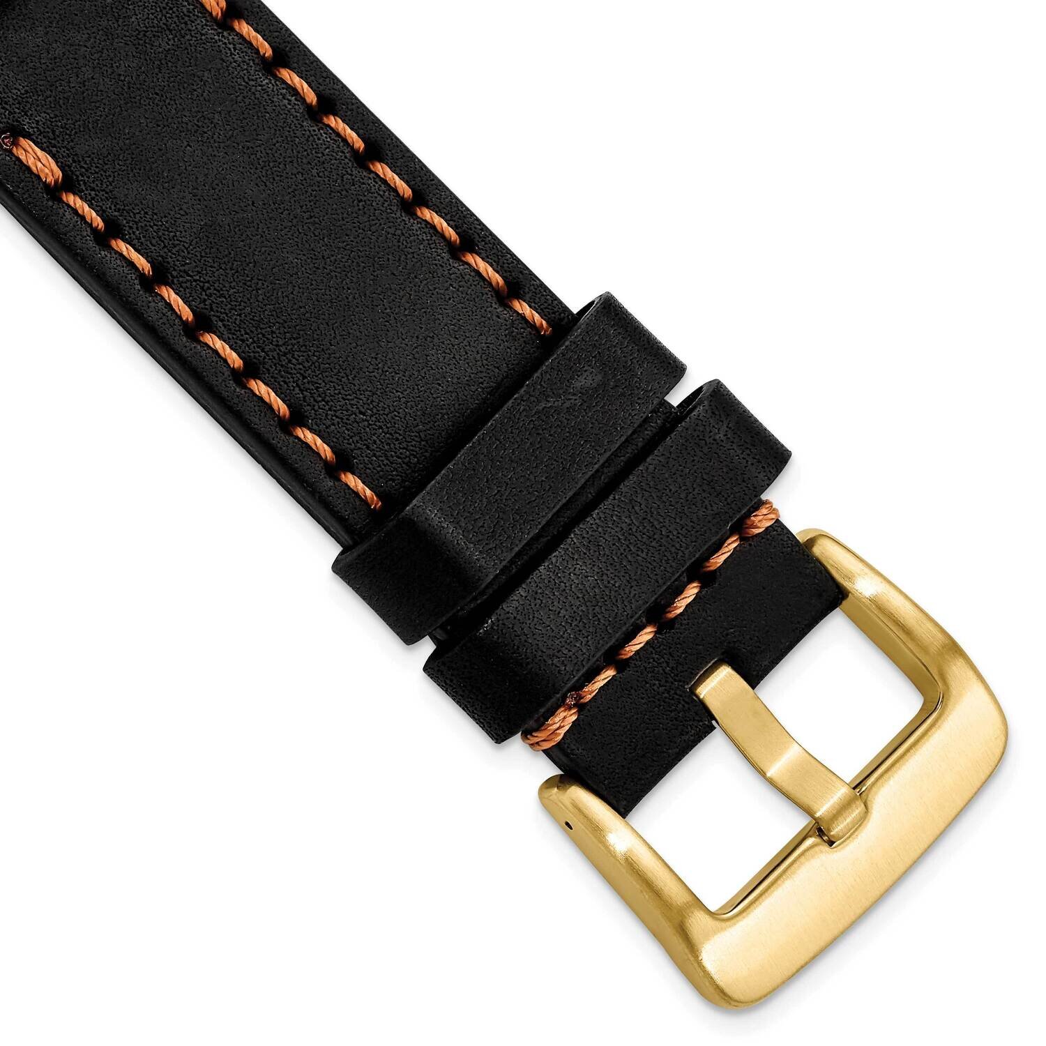 26mm Black with Stitch Sport Calfskin with IP-plated Buckle Watch Band Gold-tone BAY343-26
