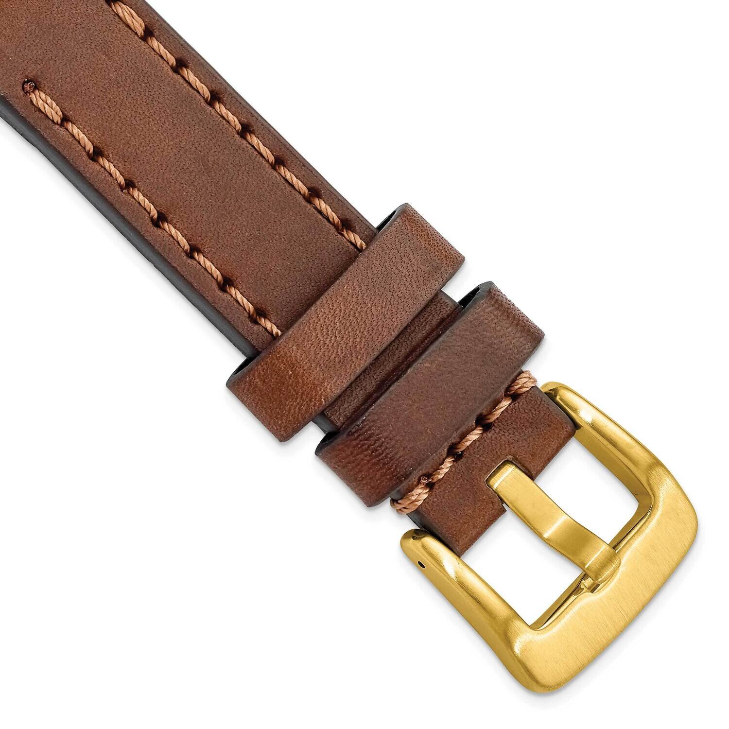 20mm Brown with Stitch Sport Calfskin with IP-plated Buckle Watch Band Gold-tone BAY344-20