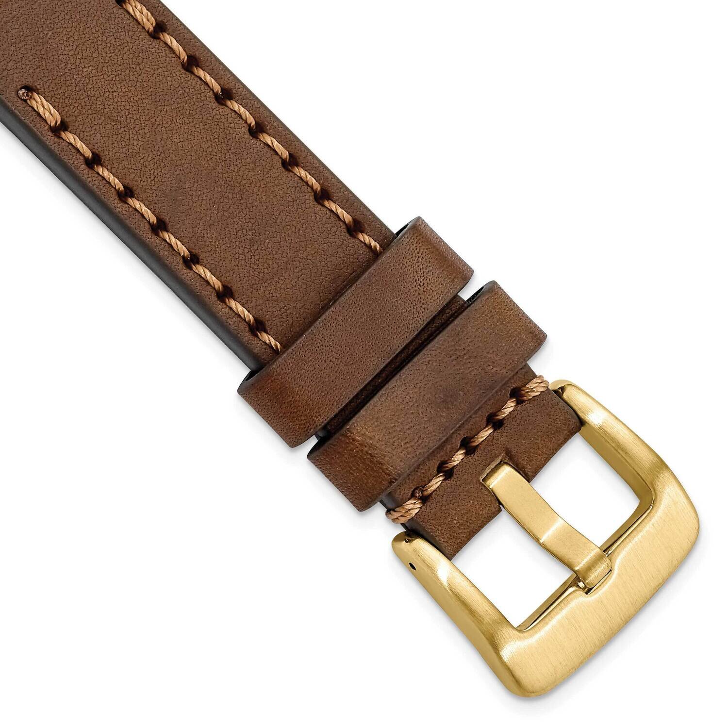 22mm Brown with Stitch Sport Calfskin with IP-plated Buckle Watch Band Gold-tone BAY344-22