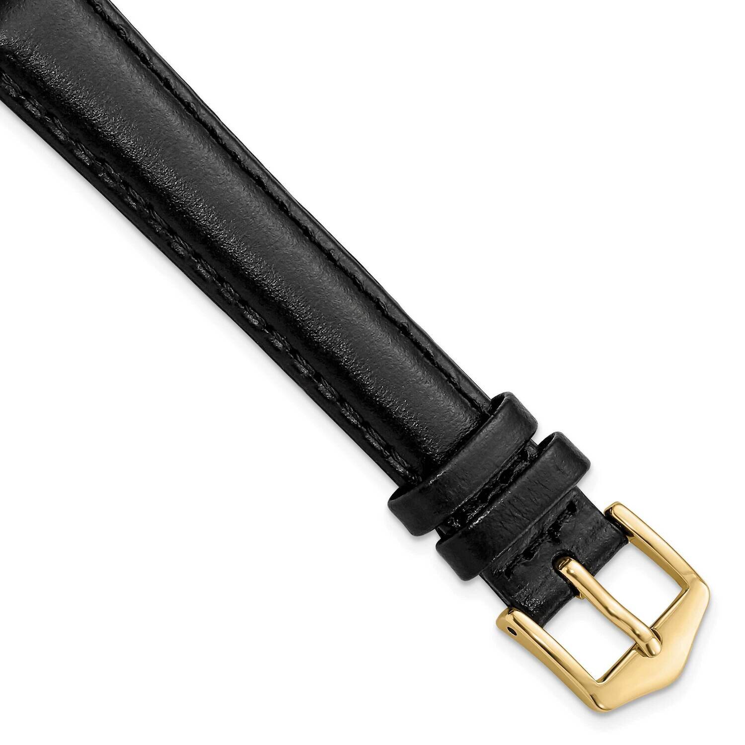 Long 14mm Black Oilskin Leather with Gold-tone Buckle Watch Band Gold-tone BAY337L-14