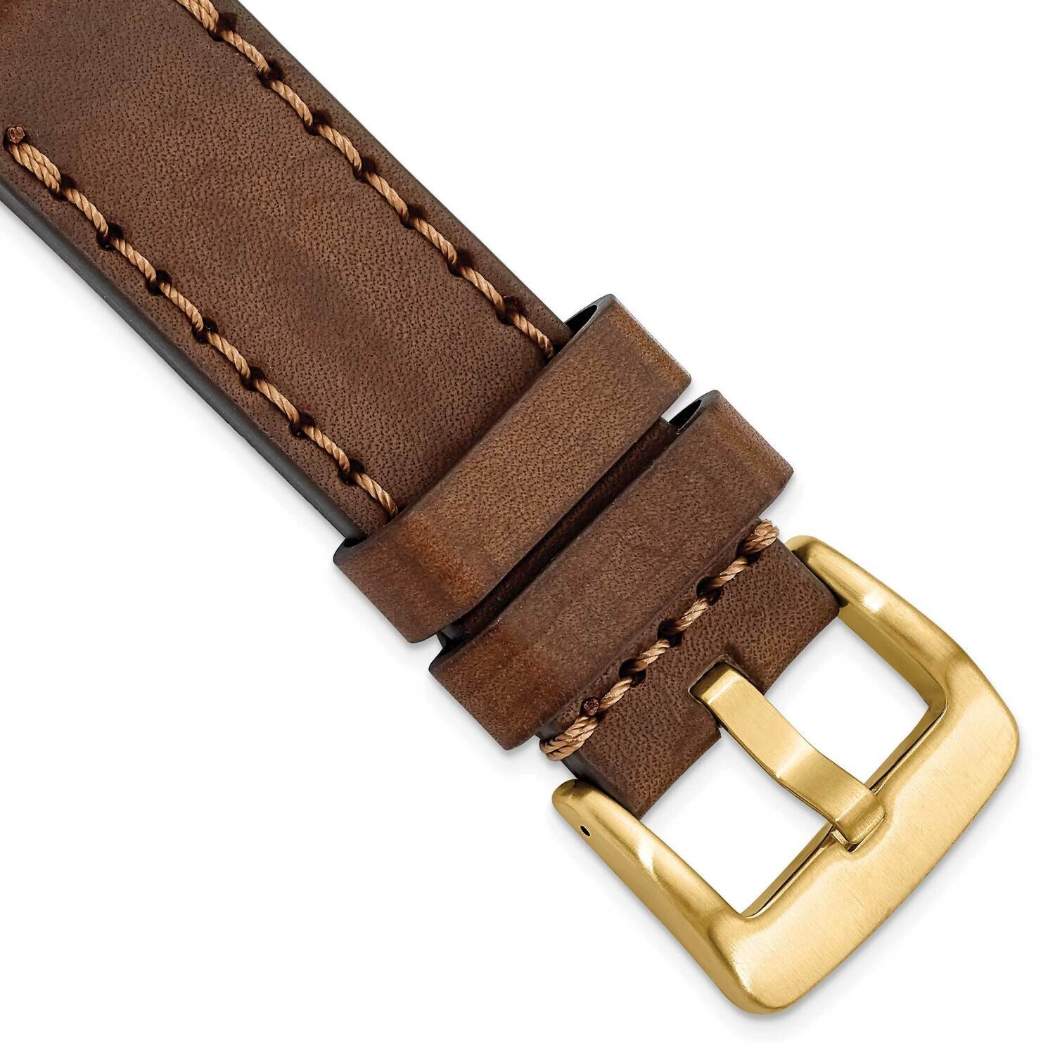 24mm Brown with Stitch Sport Calfskin with IP-plated Buckle Watch Band Gold-tone BAY344-24