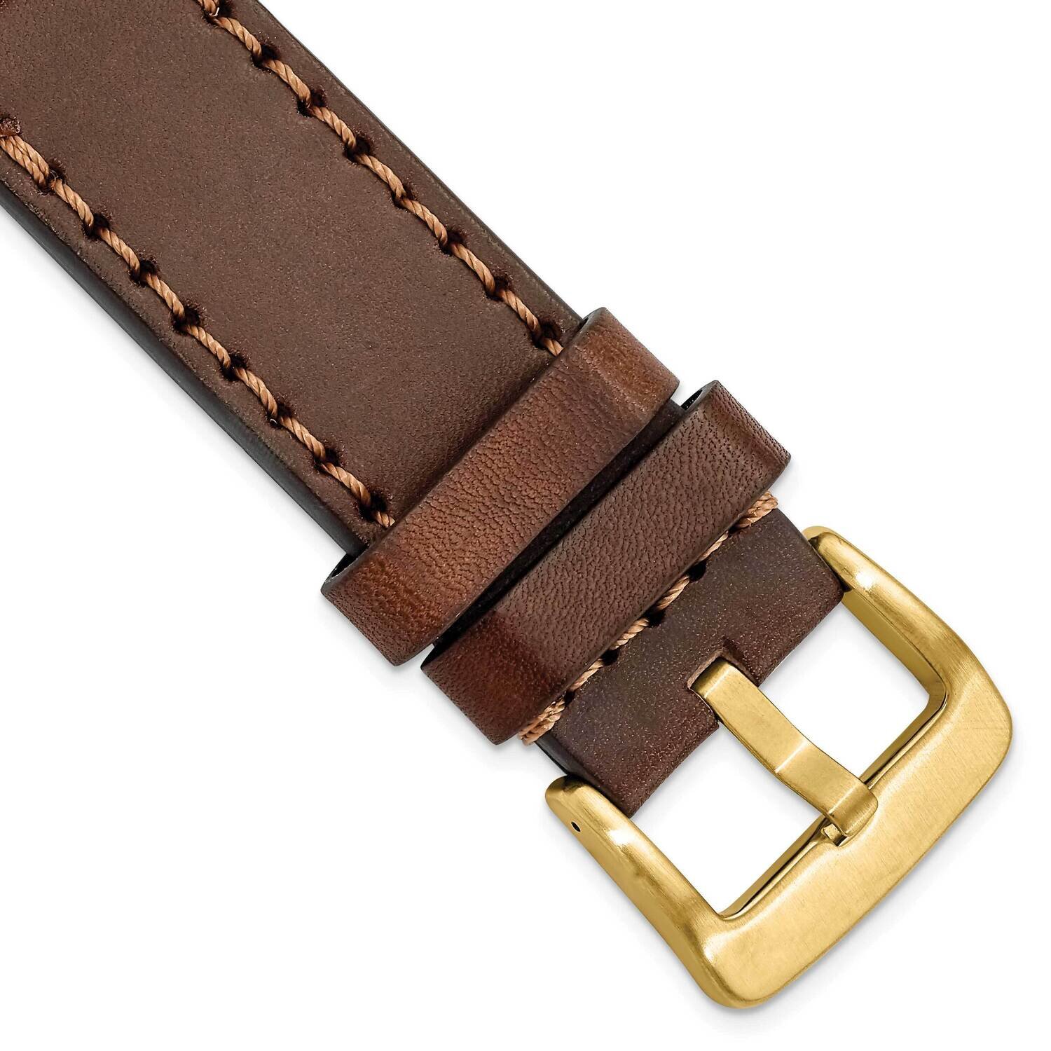 26mm Brown with Stitch Sport Calfskin with IP-plated Buckle Watch Band Gold-tone BAY344-26