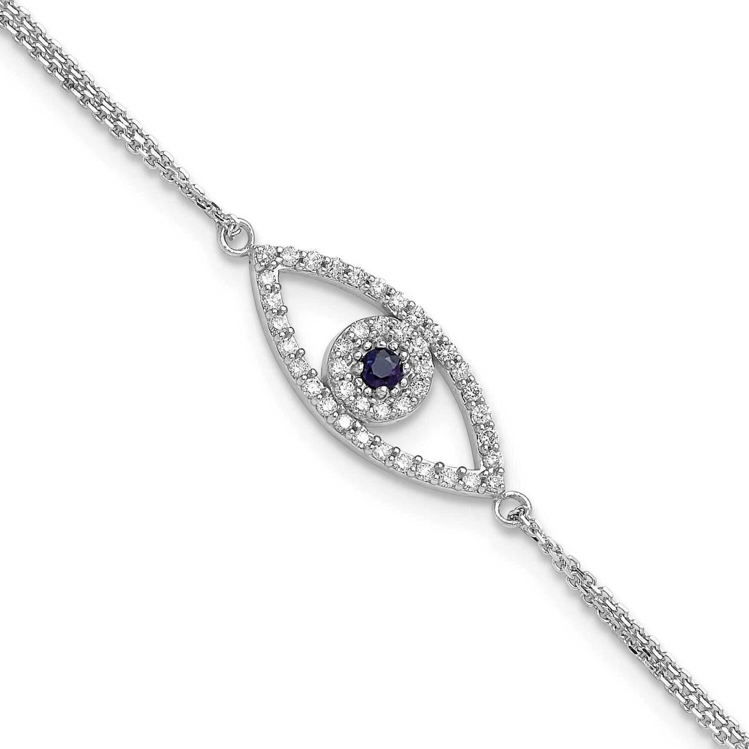 2 Strand Sapphire/AAA Diamond Evil Eye with 1in Ext. Bracelet 14k White Gold XB315WS/AAA
