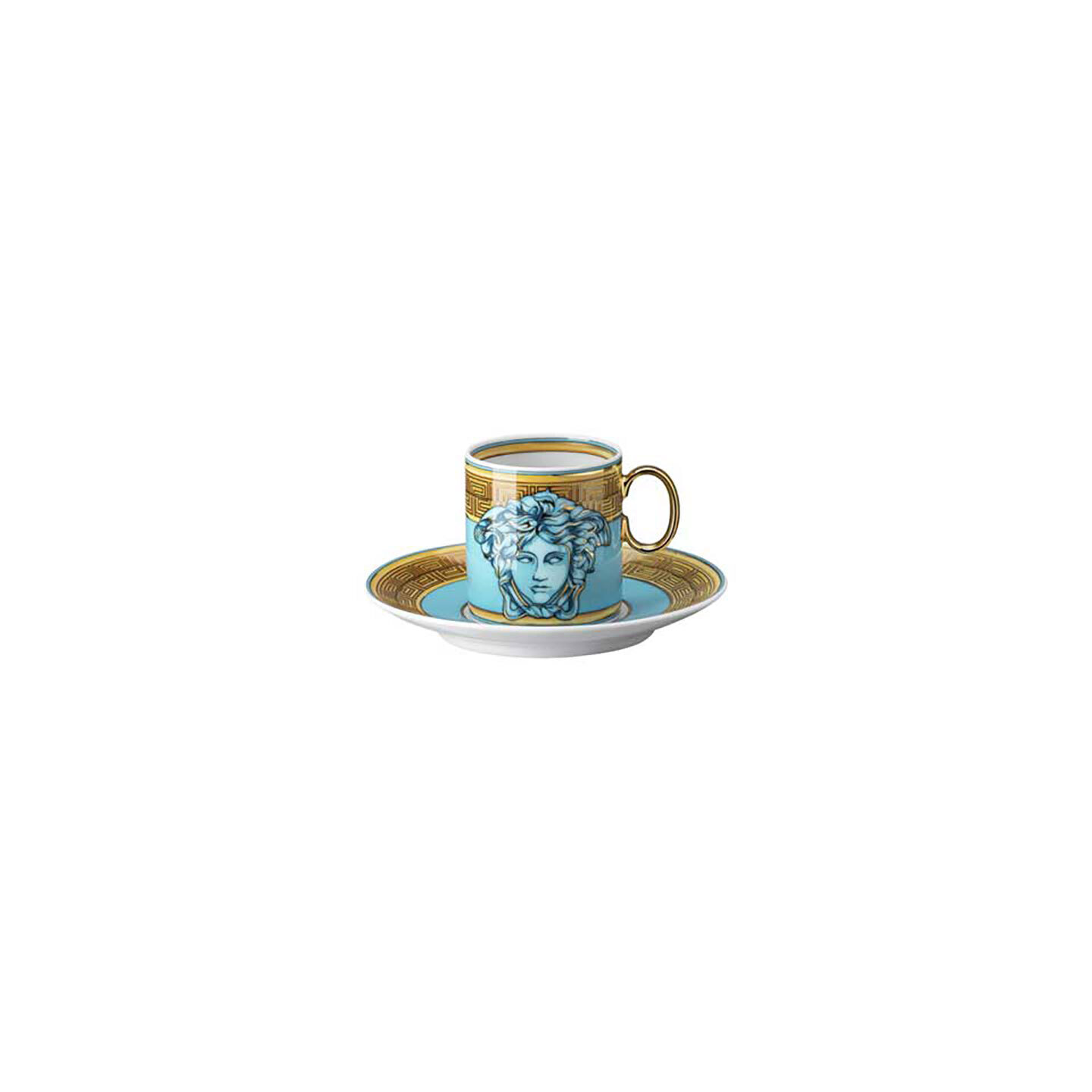 Versace Medusa Amplified Blue Coin AD Cup & Saucer 4 1/4 Inch