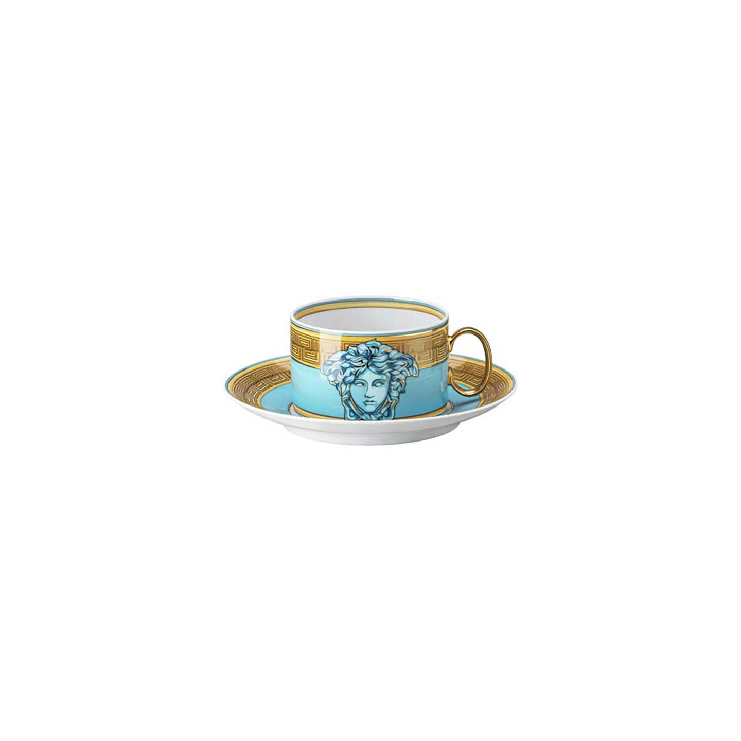 Versace Medusa Amplified Blue Coin Tea Cup & Saucer 6 1/4 Inch