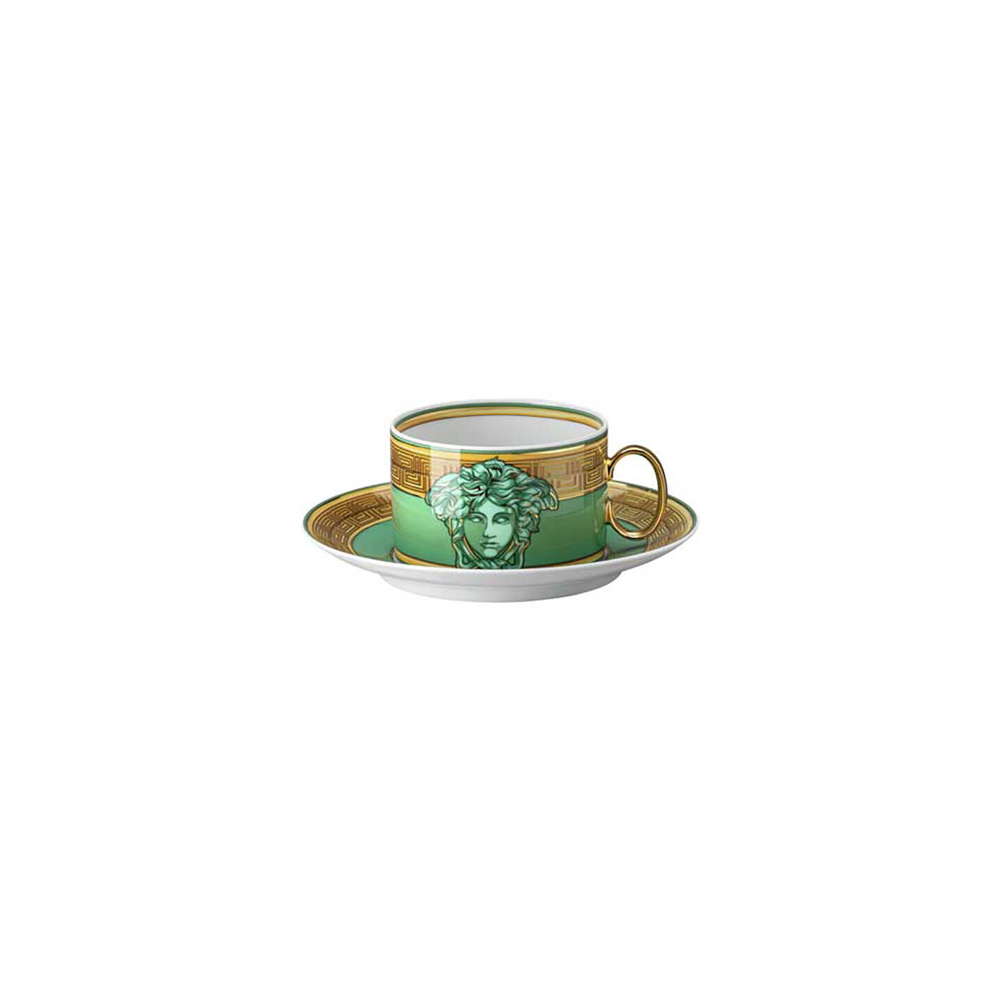 Versace Medusa Amplified Green Coin Tea Cup &amp; Saucer 6 1/4 Inch