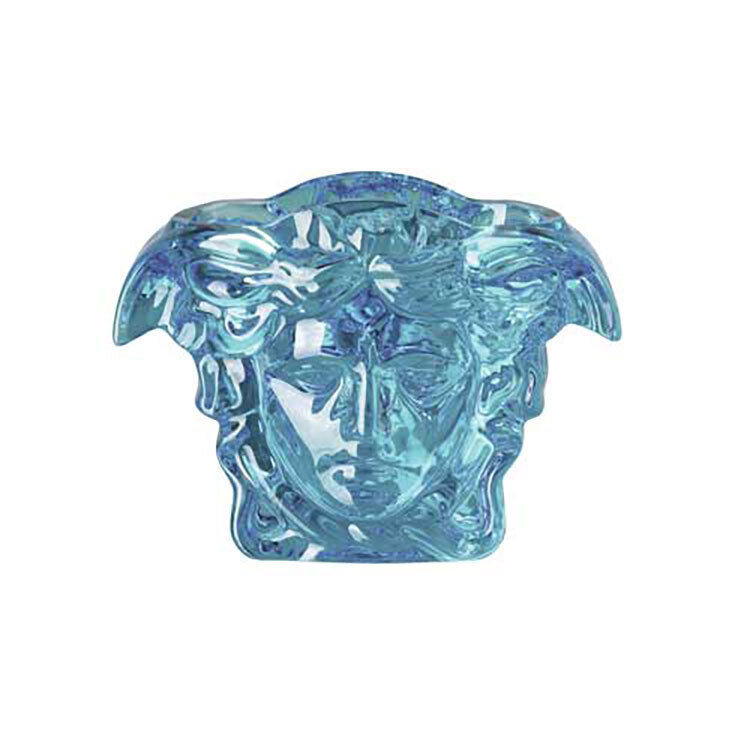 Versace Medusa Grande Vase Crystal Blue 7 1/2 Inch