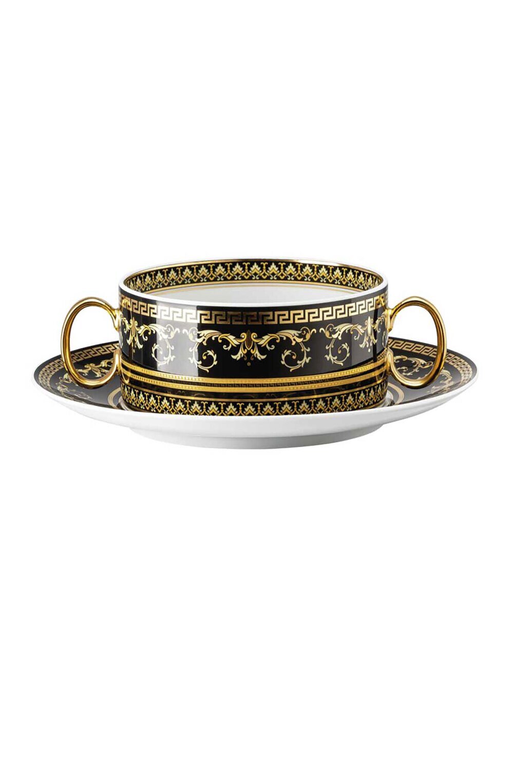Versace Virtus Gala Black Cream Soup Cup &amp; Saucer 6 3/4 Inch, MPN: 19335-403729-10420, 790955188242
