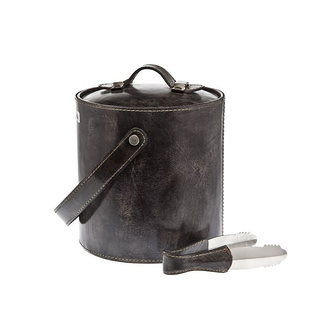 Ricci Leather Ice Bucket with Tong Grey 29015