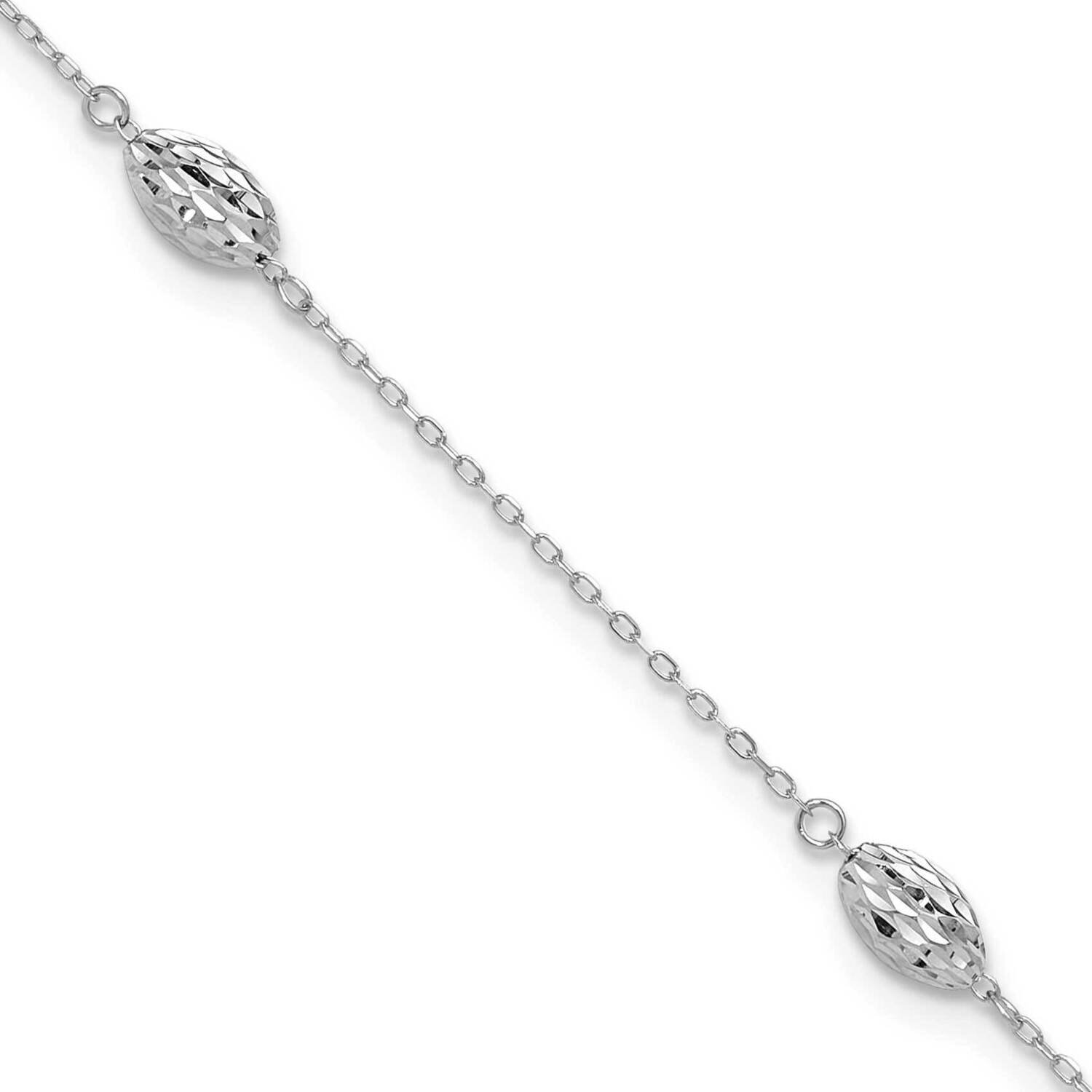 Puffed Rice Bead 10In Plus 1Inch Extension Anklet 14k White Gold ANK181-10