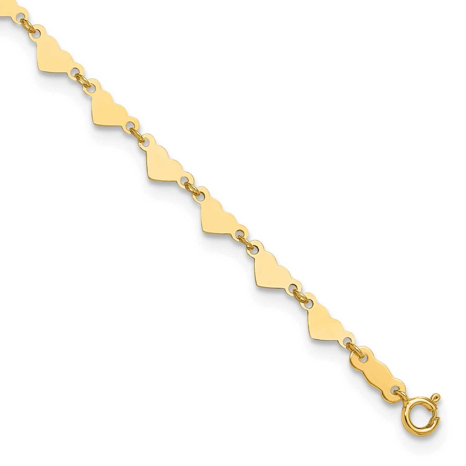 Oval Link Chain with Hearts 10In Plus 1Inch Extension Anklet 14k Gold ANK245-10
