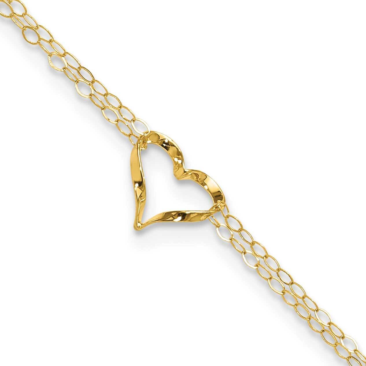 Double Strand Heart 10In Plus 1Inch Extension Anklet 14k Gold ANK173-10