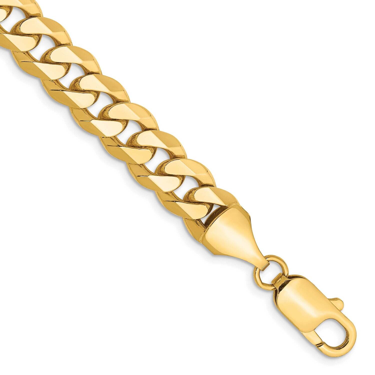 8.5 Inch 8.5mm Flat Beveled Curb with Lobster Clasp Bracelet 14k Gold FBU220-8.5