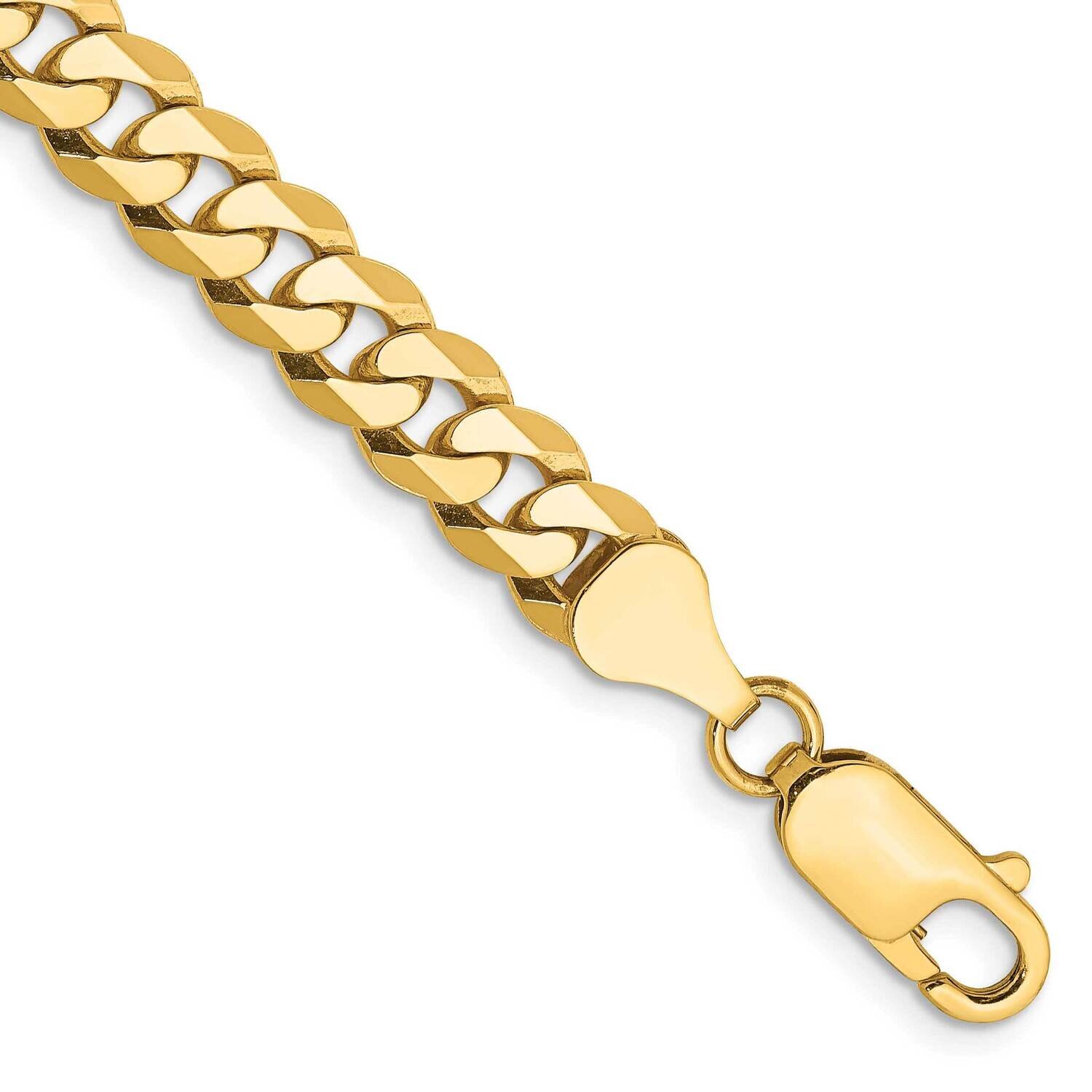 8.5 Inch 6.25mm Flat Beveled Curb with Lobster Clasp Bracelet 14k Gold FBU160-8.5
