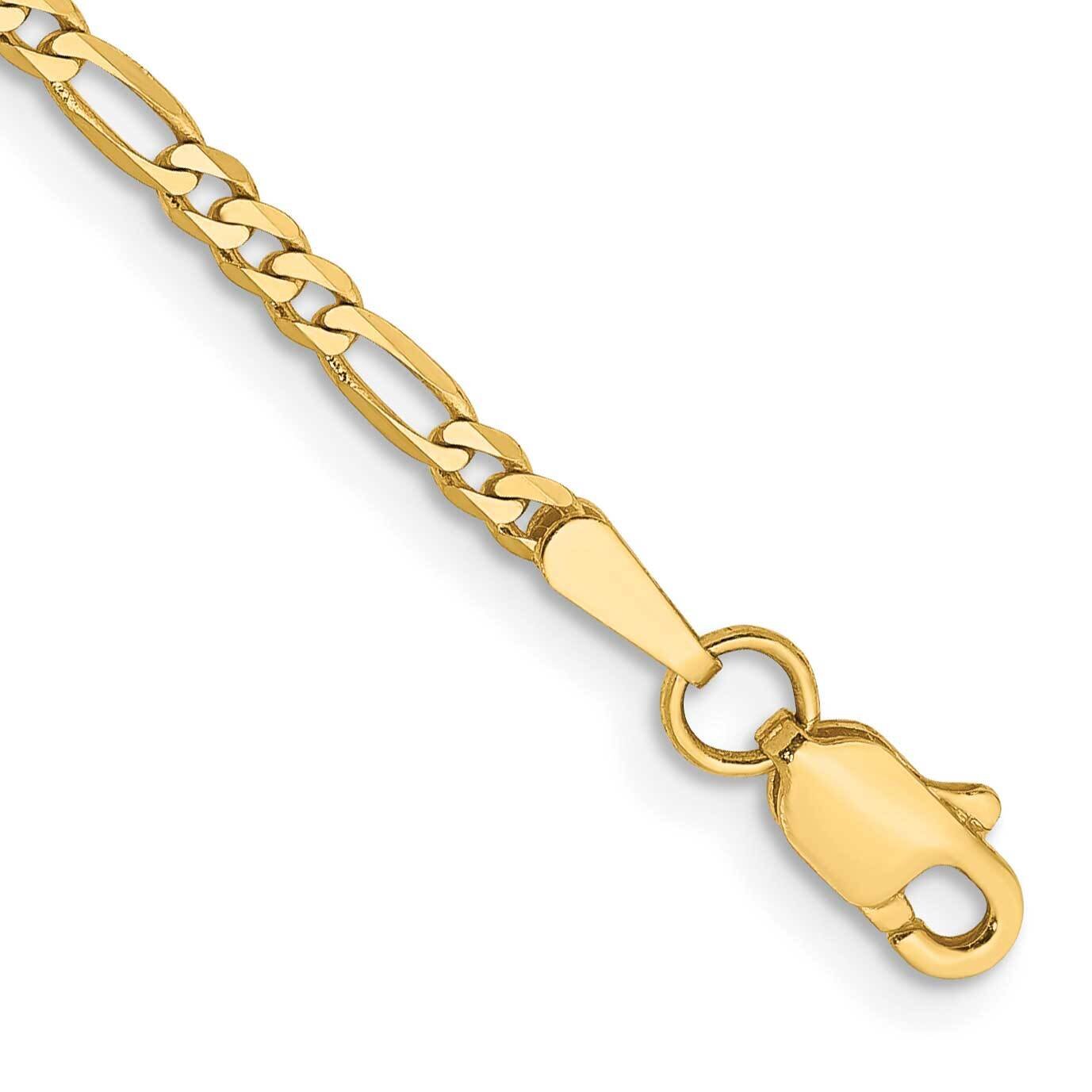 10 Inch 2.25mm Flat Figaro with Lobster Clasp Anklet 14k Gold FFL060-10