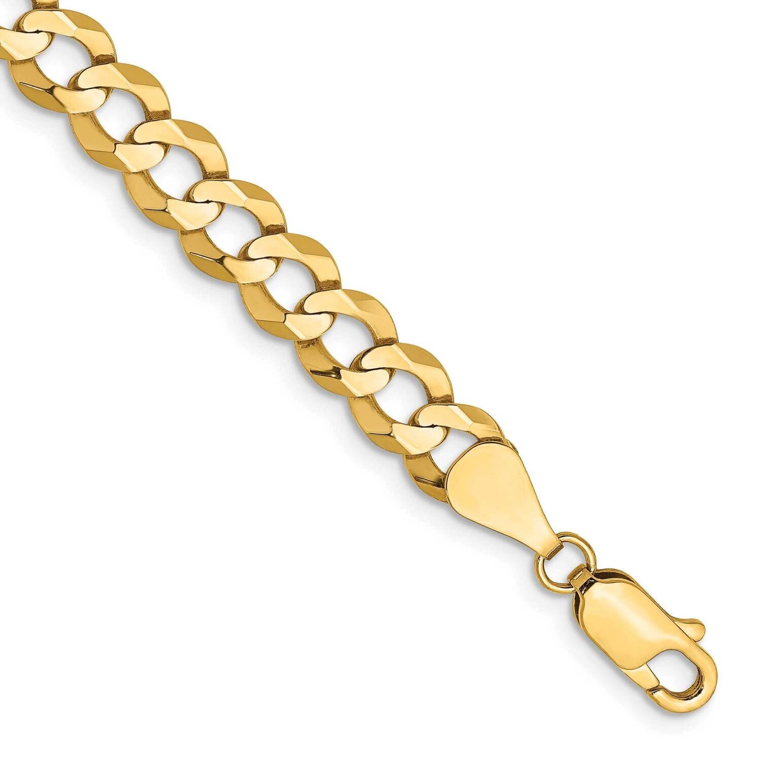 9 Inch 7.2mm Lightweight Flat Cuban with Lobster Clasp Chain 14k Gold LCB180-9