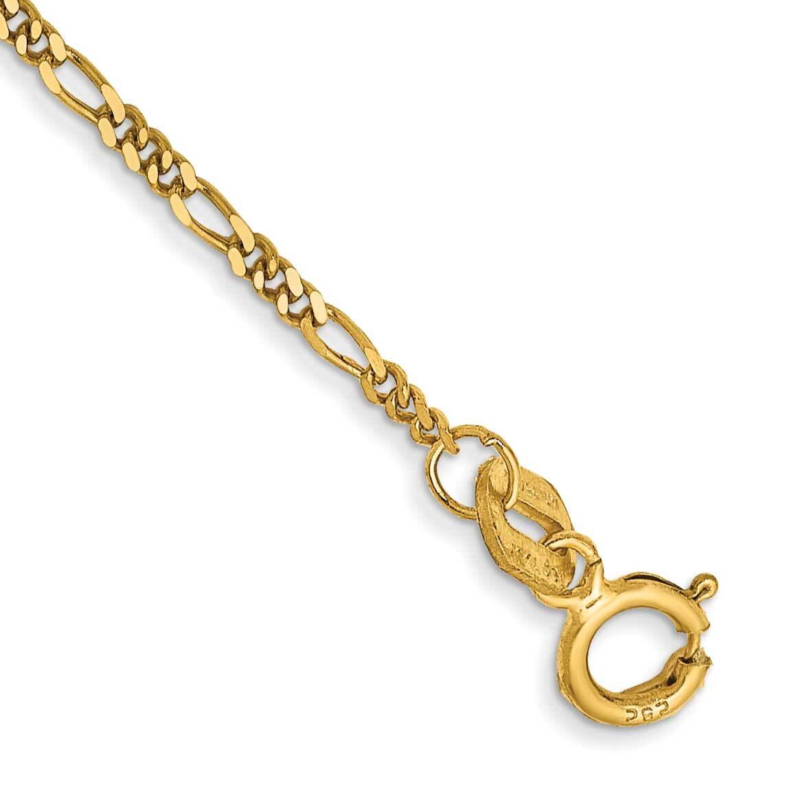10 Inch 1.25mm Flat Figaro with Spring Ring Clasp Anklet 14k Gold PEN7-10