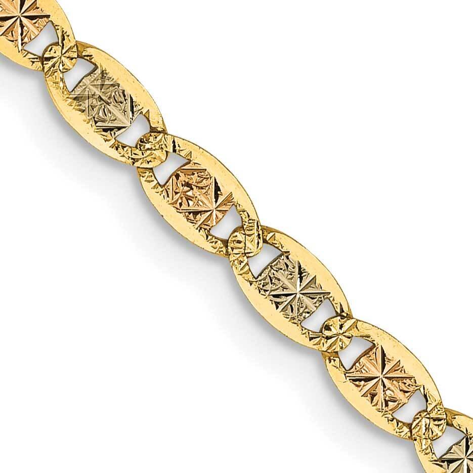 26 Inch 2.75mm Tri-Color Pavc Valentino with Lobster Clasp Chain 14k Gold PVL060-26