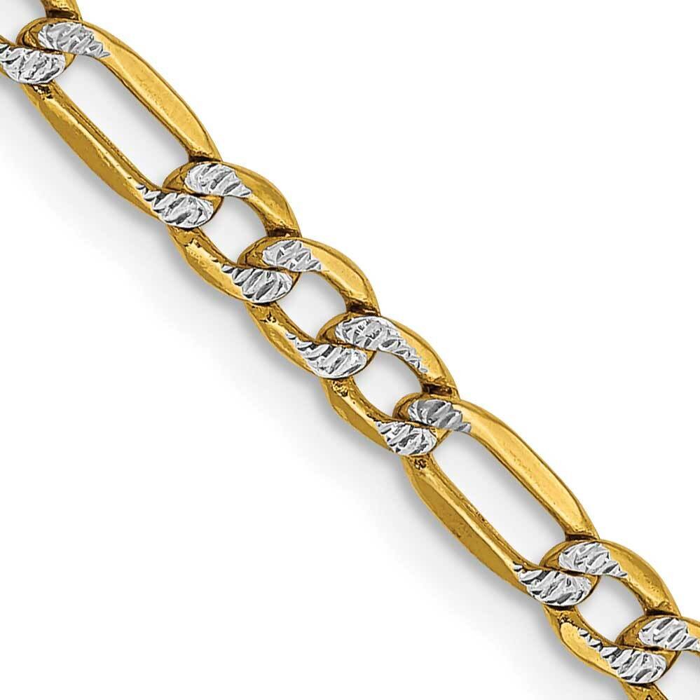 20 Inch 3.2mm Semi-Solid with Rhodium Pavc Figaro with Lobster Clasp Chain 14k Gold PWC080-20