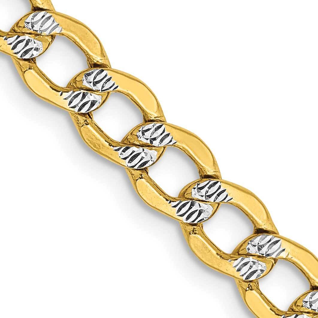 22 Inch 5.2mm Semi-Solid with Rhodium Pavc Curb with Lobster Clasp Chain 14k Gold PWF120-22