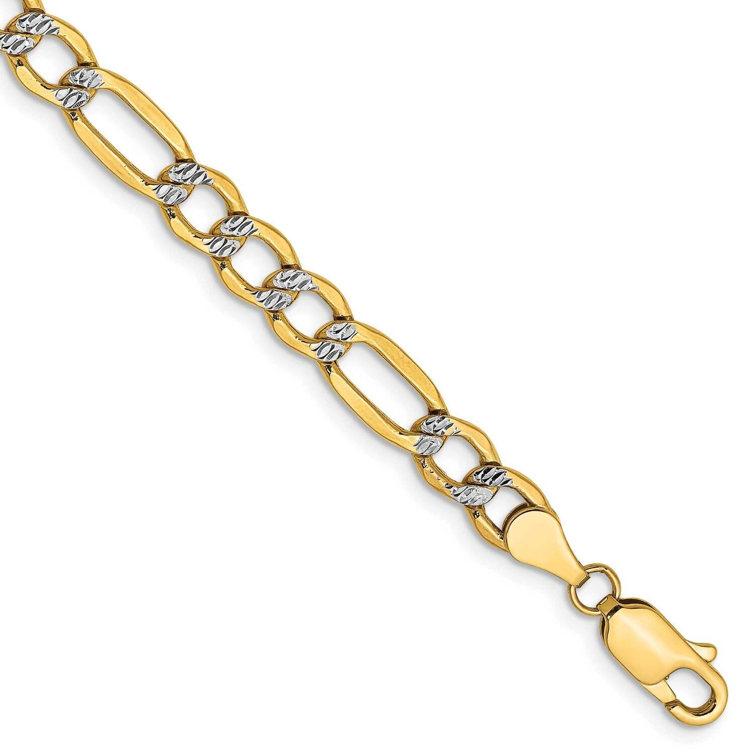 9 Inch 5.25mm Semi-Solid with Rhodium Pavc Figaro with Lobster Clasp Chain 14k Gold PWC120-9