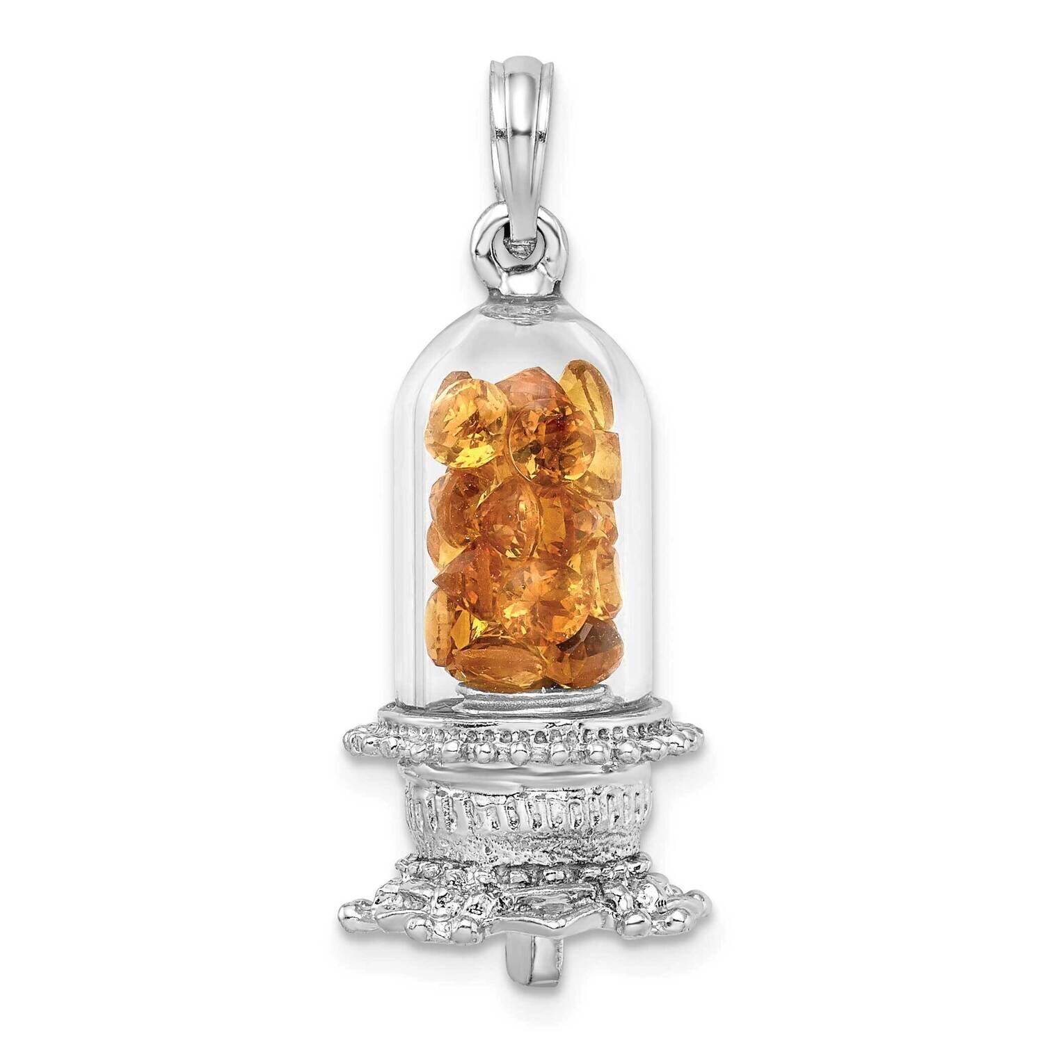 3D Glass Dome with Golden Crystals Pendant Sterling Silver Polished QC10322